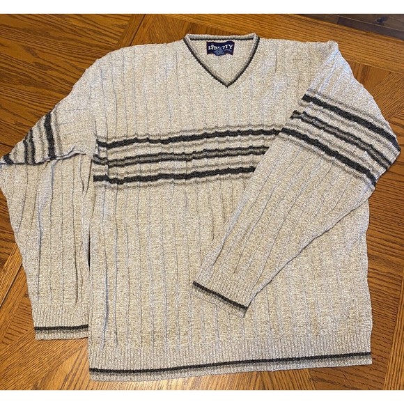 Liberty by Exacta Sweater Mens V Neck Tan Cotton Blend XL Vintage Made in USA - Picture 1 of 9